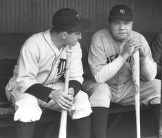 Player/Manager...Mickey Cochrane, chats with Babe Ruth at Navin Field ...