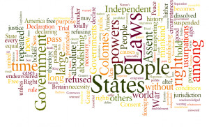 wordle, or word cloud, of the entire Declaration of Independence.