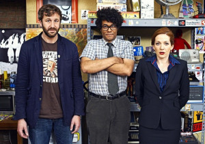 ... Dowd as Roy, Richard Ayoade as Moss and Katherine Parkinson as Jen