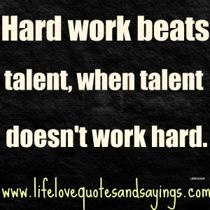 Hard work beats talent, when talent doesn’t work hard. Unknown