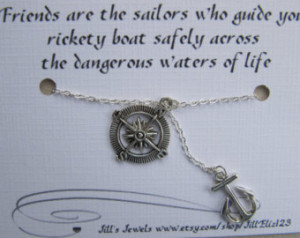 Compass and Anchor Silver Nautical Charm Necklace - With Inspirational ...