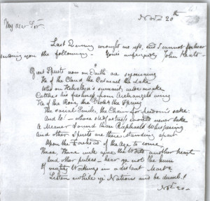 John Keats Original Manuscripts Of Poetry & Letters