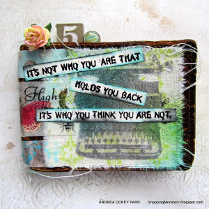 ... old wallet as a fitting platform to show off her favorite quote stamp