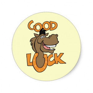 Good Luck ~ Smiling Horse Shoe Word Play Classic Round Sticker