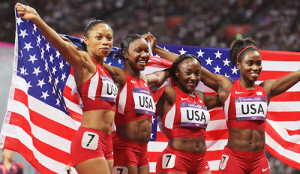 The U.S. women’s 4x100 meter relay team, consisting of Bianca Knight ...