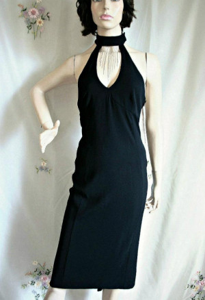 Karen Millen Black Backless Silver Chains Dress Size 12 New with Tag