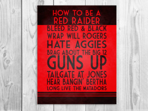 Tech Art Print, Texas Tech Quote Poster Sign, Red Raiders Football ...