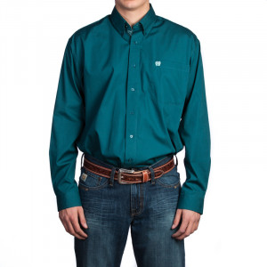 cinch mens solid long sleeve button down western shirt teal
