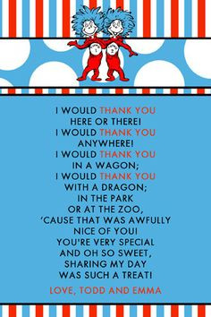 Dr. Seuss Thank You! my students and teaching buddies would love this ...