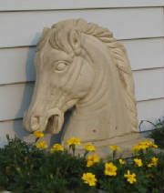 This horse-head sculpture graces the entrance