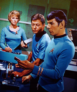Nurse Chapel, Doctor McCoy, and First Officer Spock in Sickbay Lab ...