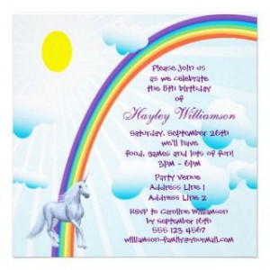 Unicorn, Rainbow & Cake Cute Birthday Party Invite