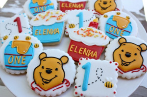 ... Pooh Birthday Cookies~ No source, honey pot, blue, Orange bear, number