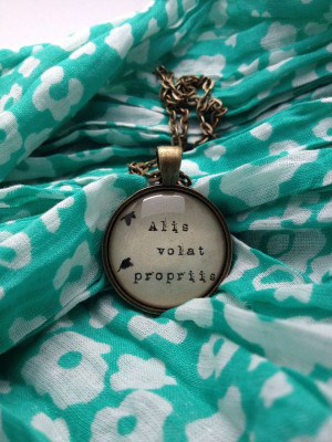 ... propriis Latin quote she flies with her own wings necklace bronze