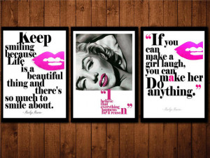 black watercolor marilyn monroe & hot pink quote art deco print ...