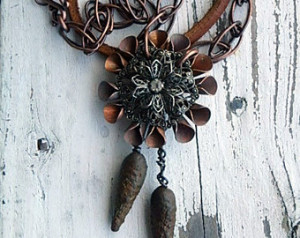 Steel Magnolia necklace- vintage co pper flower. steampunk flower ...