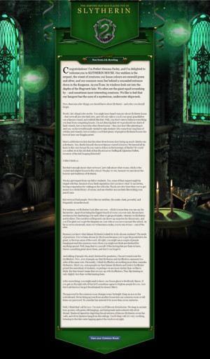 Slytherin Welcome Message