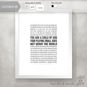 Fear / Marianne Williamson Inspirational Quote Print / Gift for ...
