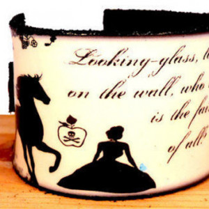 ... Grimm Quote Leather Cuff Bracelet, Black and White Silhouettes