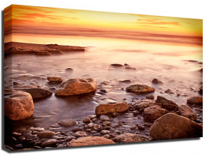 Rocks Beach Ocean Sun Premium Framed Canvas Art Print