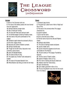 The League Crossword Puzzle. Puzzle page is in the folder. More