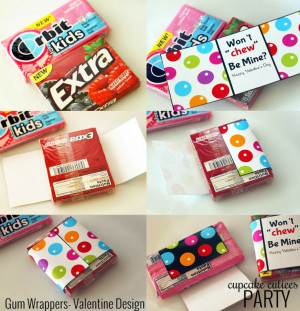 Cupcake Cutiees: Gum Valentine Wrappers- Digital Gum Wraps Party Store