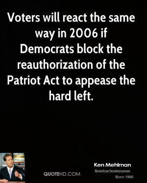 ... block the reauthorization of the Patriot Act to appease the hard left