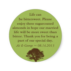 Green brown oak tree wedding quote favour label round stickers