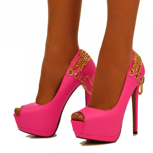 Neon Pink Platform High Heels Shoes