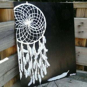 Black and white dreamcatcher canvas painting