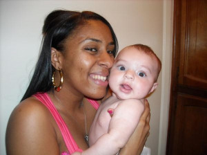 Black mother half white baby with green eyesGreen Eye