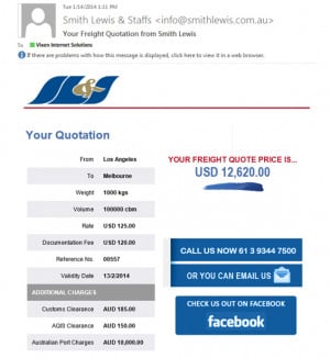 LCL Freight Calculator Email Confirmation