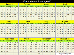 2014 Calendar and dates for your agenda
