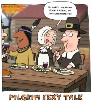 Pilgrim couple getting frisky at the dinner table...