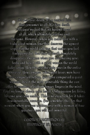 Earnest Hemingway quote from Midnight In Paris. Such a beautiful quote ...