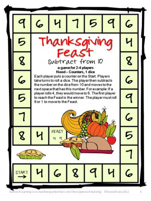 game for Thanksgiving from Thanksgiving Math Games, Puzzles and Brain ...