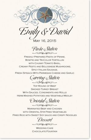 Blue Sand Dollar Wedding Menus