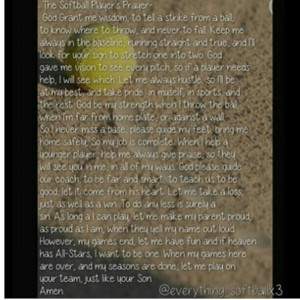 Laminated Softball Prayer...