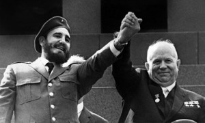 Communist leader Fidel Castro with Soviet premier Nikita Khrushchev ...