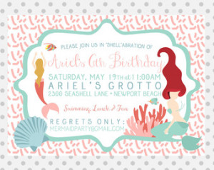 ... Pool party Invitation- under the sea - little mermaid - party supplies