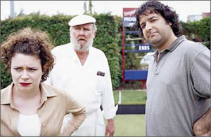 ... Judith Lucy, Bill Hunter and Mick Molloy in a scene from Crackerjack