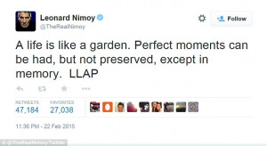Famous last words: Nimoy sent his last Tweet out from his hospital bed ...