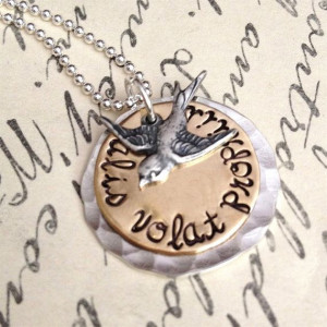 ... Stamped Necklace - She Flies With Her Own Wings - Alis volat propriis