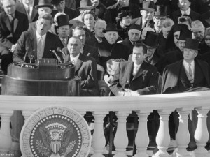 white file photo,President John F. Kennedy gives his inaugural address ...