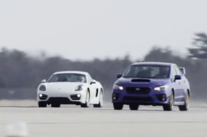 ... is quicker in the standing mile, a Subaru WRX STI or a Porsche Cayman