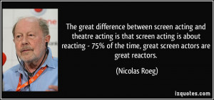 between screen acting and theatre acting is that screen acting ...