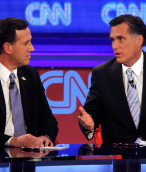Senator Rick Santorum and former Massachusetts Governor Mitt Romney ...