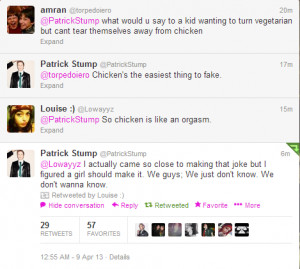 So I may have tweeted Patrick about faking orgasms.