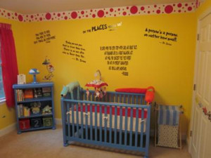 favorite Dr Seuss quotes and red and white wallpaper border decorate ...