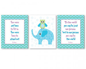 Dr Seuss quotes, illustration of elephant and owl - 3 prints / posters ...